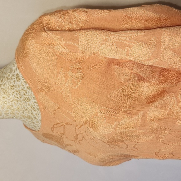 Soft Surroundings Peach Cecile Asymmetrical Floral Embroidered 3/4 Sleeve Tunic - Picture 7 of 13